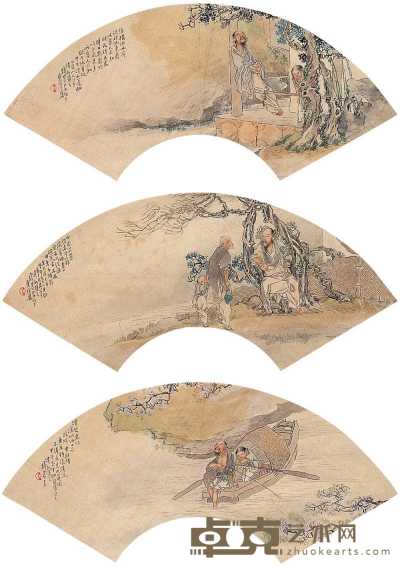 钱慧安 甲午（1894年）作 人物图（三挖） 扇片轴 